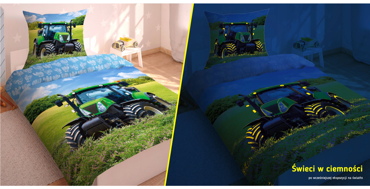 Tractor Dekbedovertrek Traktor 140x200 Katoen 2in1 Glow in the Dark