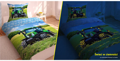 Tractor Dekbedovertrek Traktor 140x200 Katoen 2in1 Glow in the Dark